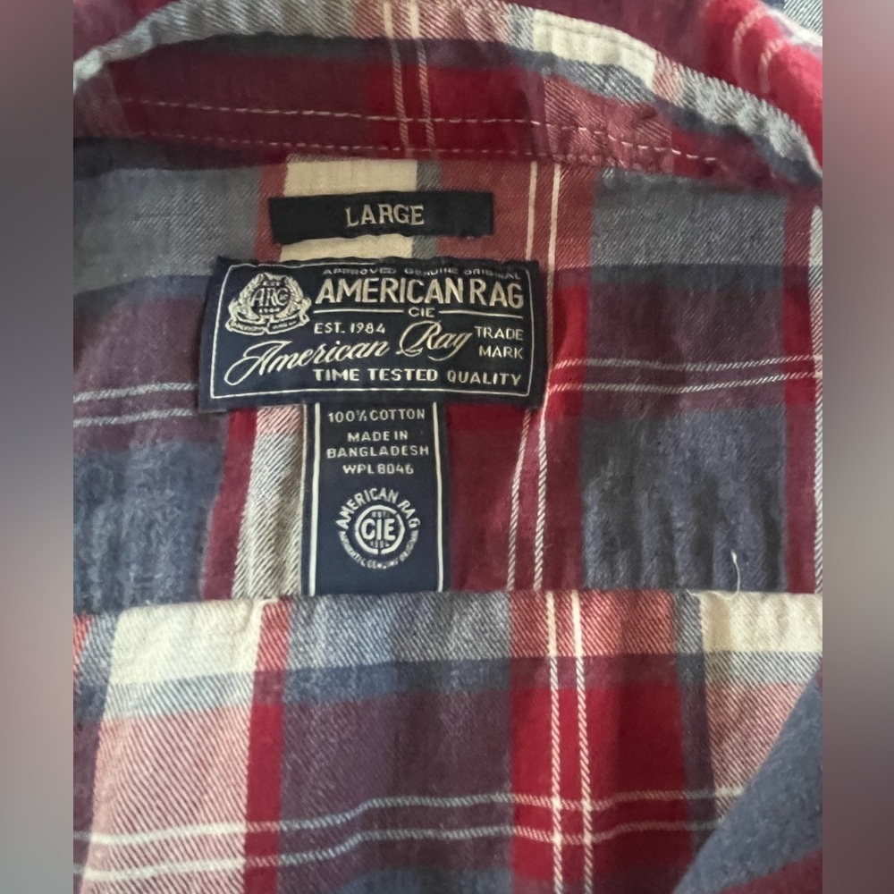 American Rag Red and Blue Plaid Casual Shirt - Picture 2 of 4